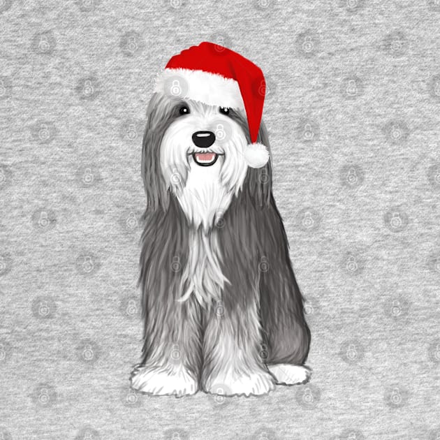 Bearded Collie with Sant Hat Cute Christmas Dog by Coffee Squirrel